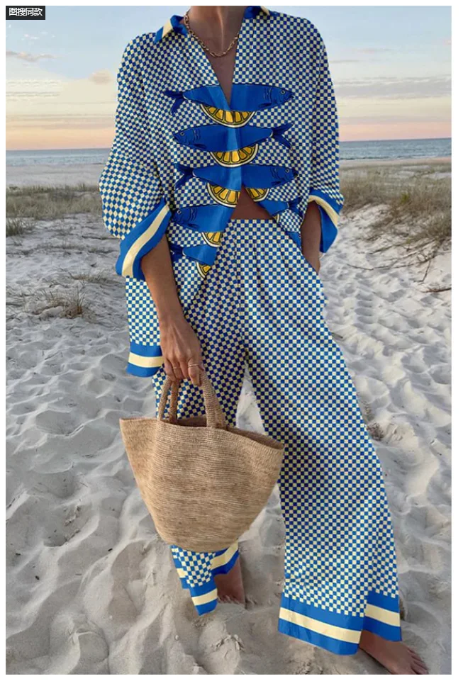 Spring Autumn New Printed Pant Sets Women Fashion Long Sleeve T Shirt Wide Legs Trousers Two Piece Set Female Trendy Streetwear