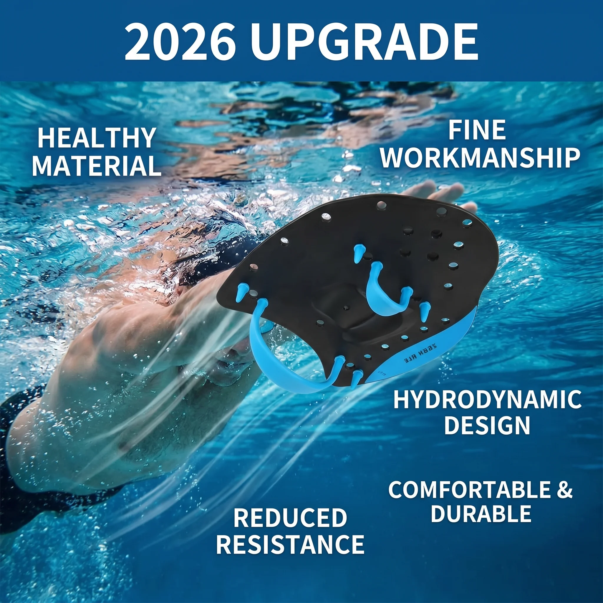 2026 New Upgrade Professional Swim Training Hand Paddles Flat Paddles Pool Exercise Equipment,Unisex Swimming Hand Paddles