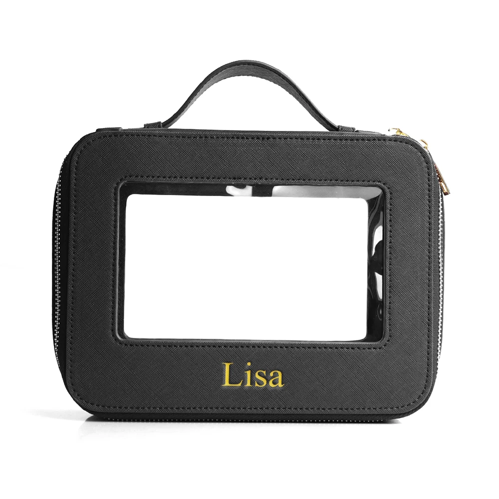 Personalisierte Maßgefertigte Leder-Kosmetiktasche, Wasserdichte Make-up-Pinsel-Aufbewahrungstasche, Tragbare PVC-Hautpflege-Aufbewahrungstasche Toilettentasche – Detail 7