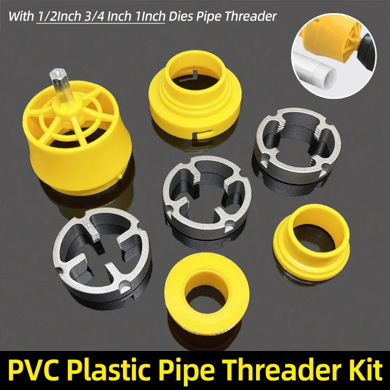PVC Pipe Threader Kit 1/2Inch 3/4Inch 1Inch Dies Pipe Round Die 4/6 Points PVC Plastic Pipes Plumbing Repair Tools Accessories
