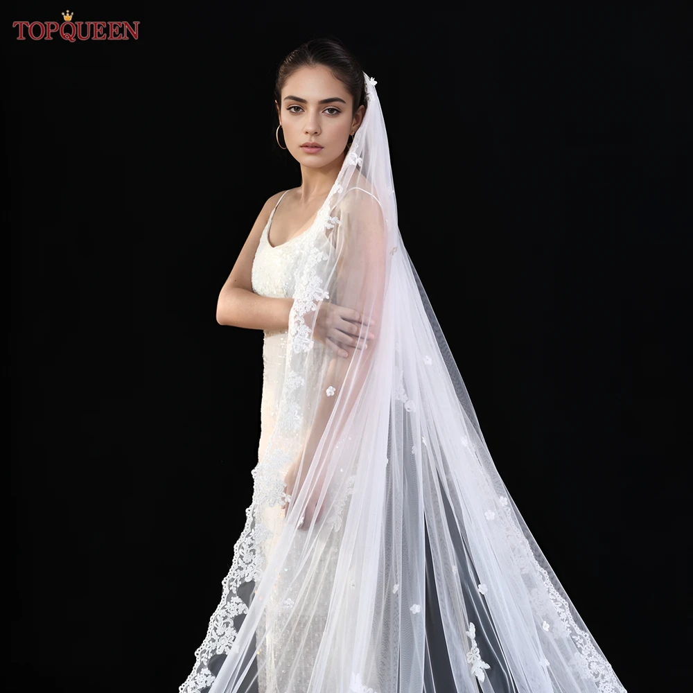 TOPQUEEN V260 Long Wedding Veil 3 Meters Spanish Lace Blanket Bridal Veils Wedding Cathedral Extra Long Royal Wedding Veil Veu