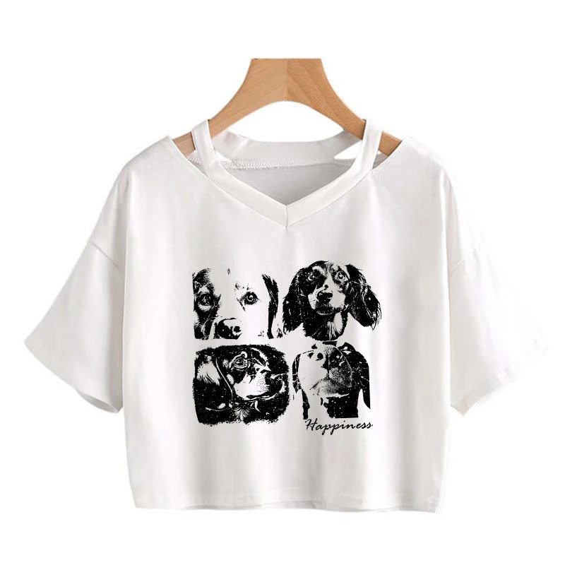 Amerikaanse Vintage Creatieve Hond Patroon Afdrukken T-shirt Y2k Harajuku Esthetiek Slanke Top Mode Veelzijdige Korte Mouw Vrouwen Tee