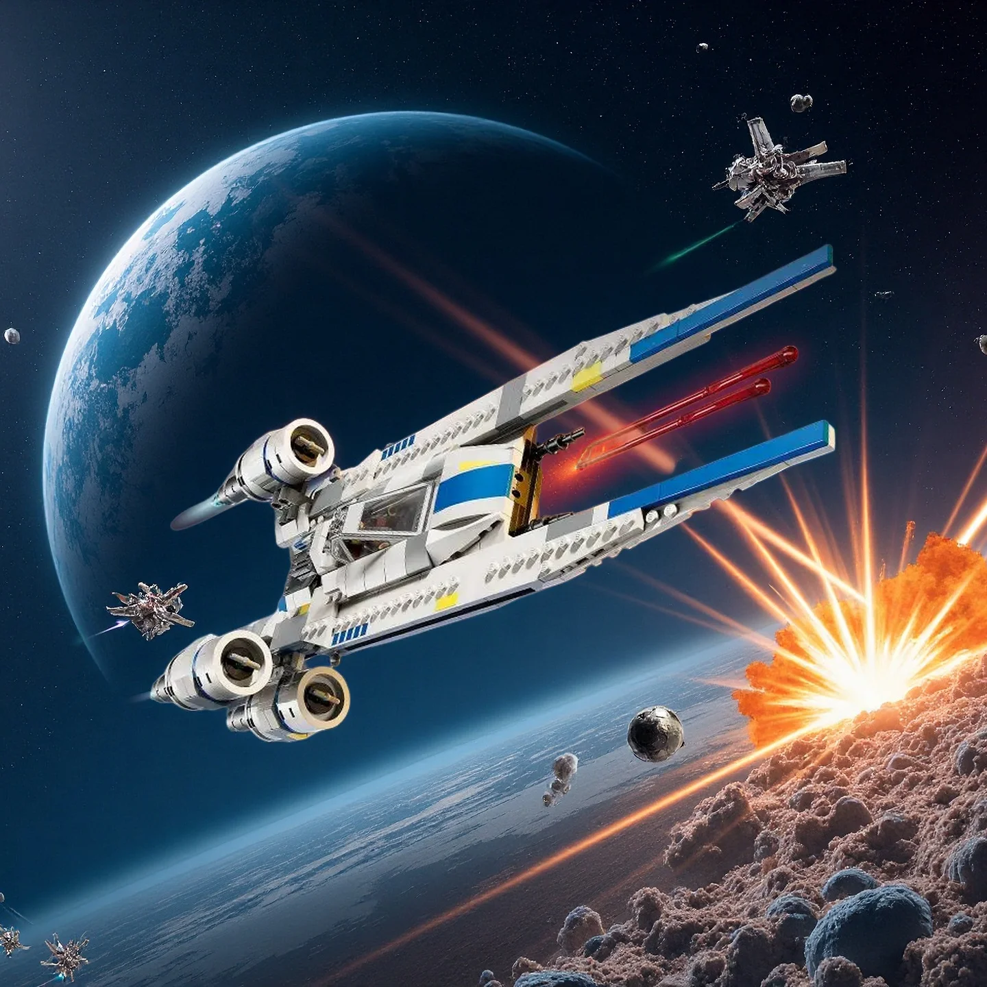 

594PCS U Starfighter Building Blocks With Figures Spaceship MOC Assemble Bricks Toy Gift