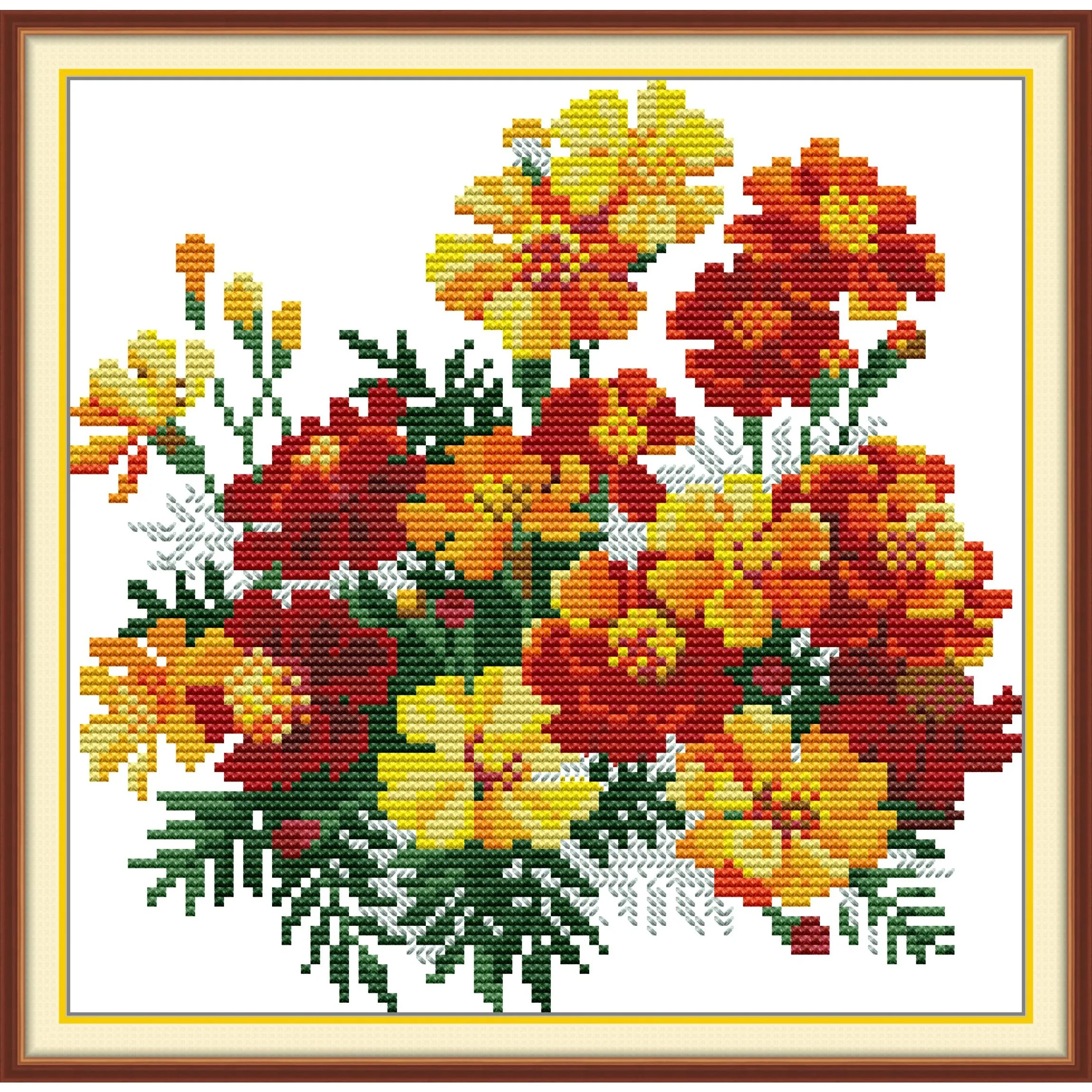 

Soulgift News Pre-Printed Cross Stitch Kit, Stamped Aida Fabric with DMC Threads, Embroidery Kit - Little Yellow Flower