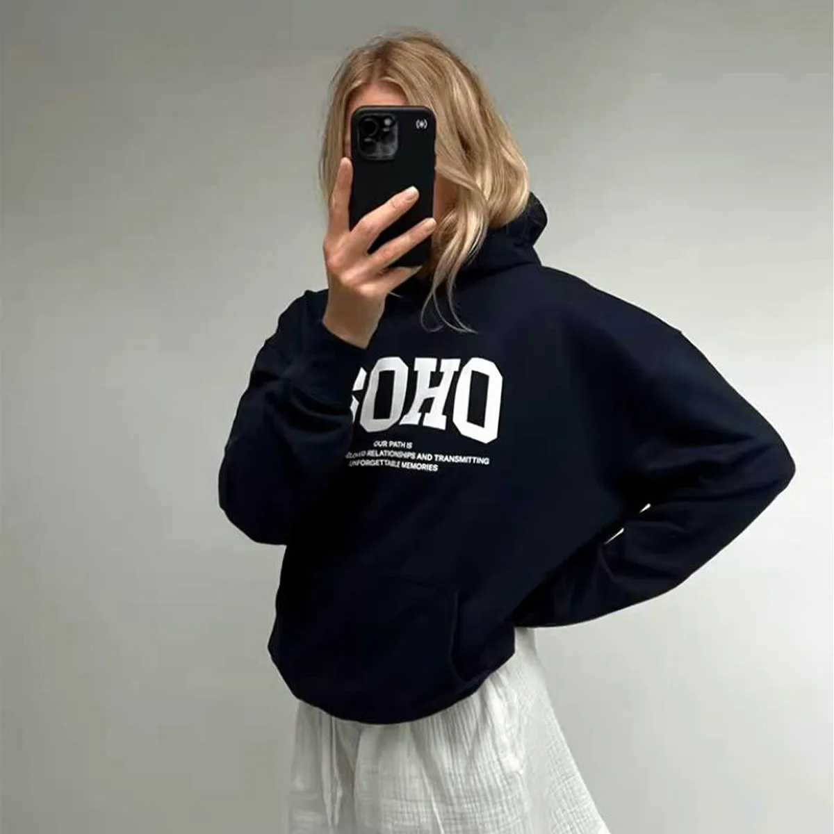 American Vintage Style Letters Printing Oversized Hooded Sweatshirts Long Sleeve Loose Thick Terry Cotton 90s Kpop Women Hoodies