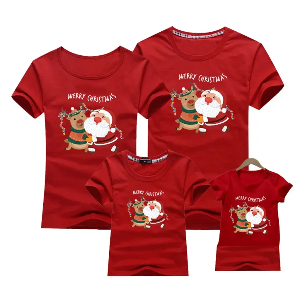 2024 Christmas Family Look Mom And Me Clothes Adult Kids T-shirt Father Mother Daughter Son Matching Family New Year\'s Outfits