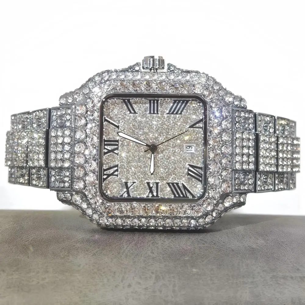 

Лидер продаж UNIGUET, роскошные часы со льдом, мужские модные ювелирные изделия в стиле хип-хоп с бриллиантами, квадратные наручные часы, мужские подарочные дропшиппинг