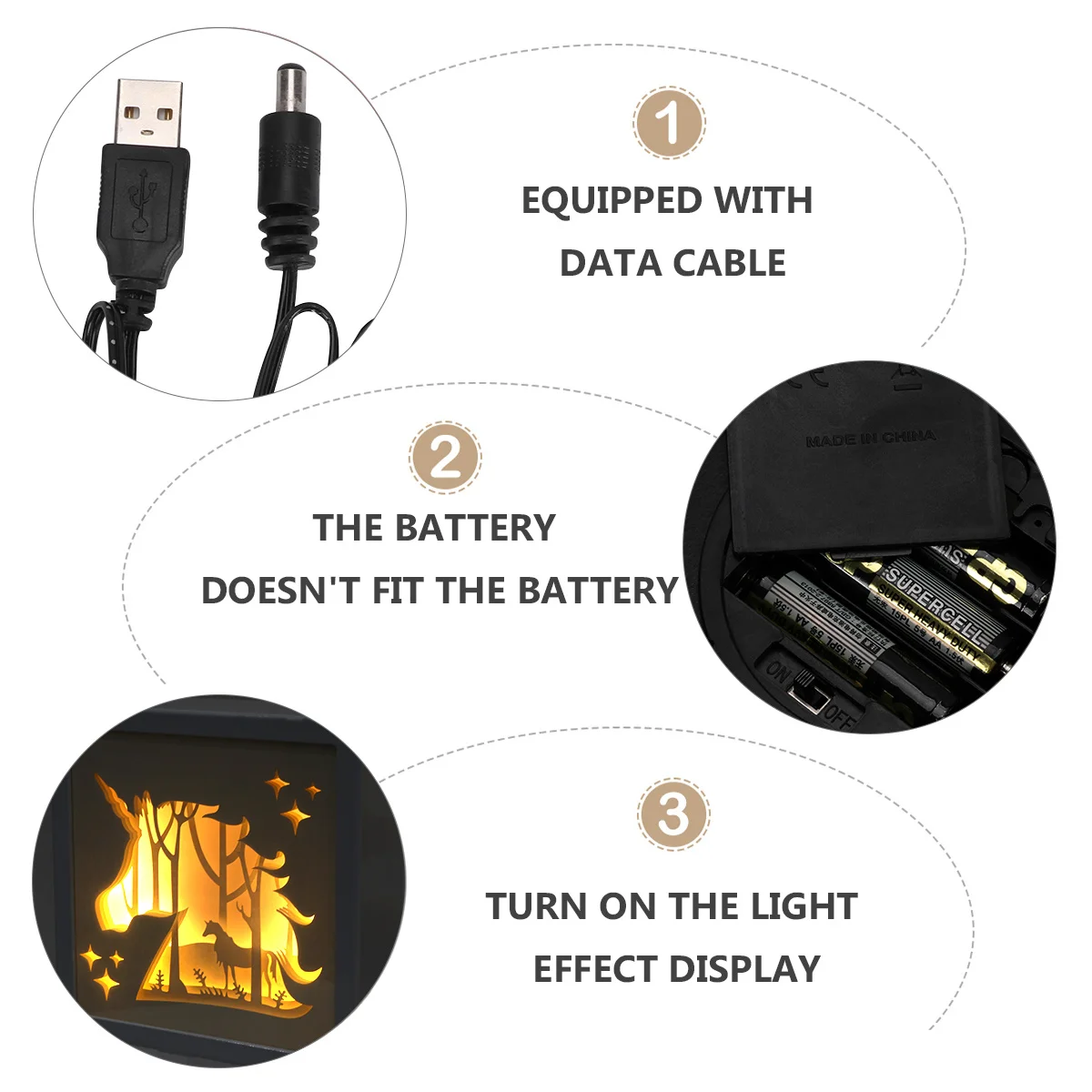 صندوق إضاءة نحت ورقي ثلاثي الأبعاد يونيكورن مربع ريترو أبيض للإضاءة الزخرفية الداخلية المحمولة معلقة للتخييم للاستخدام الليلي #3