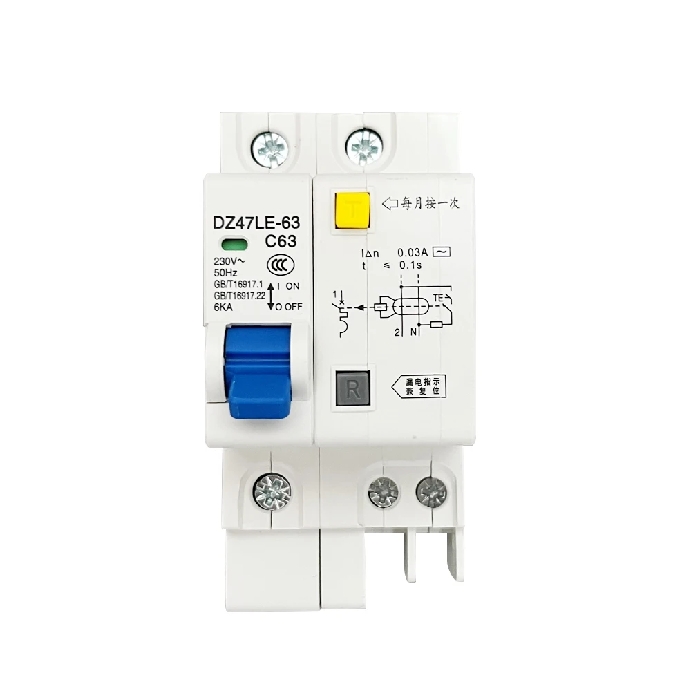 Hot Selling Single Pole 1P+N Leakage Circuit Breaker DZ47LE-63 C63 50HZ RCCB RCD