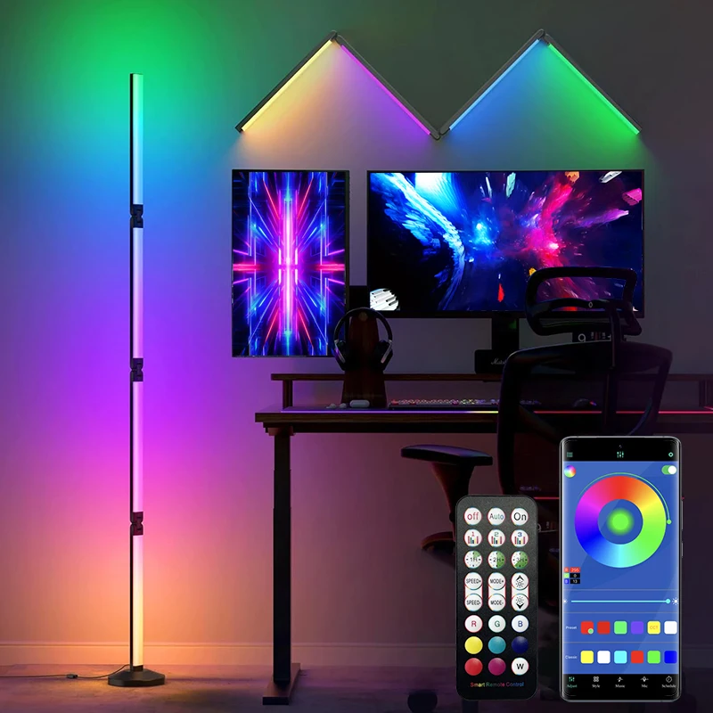 Smart Foldable DIY Stylish Ambient Floor Lamp with Bluetooth, WiFi, Voice Control, and RGB Rhythmic Lighting