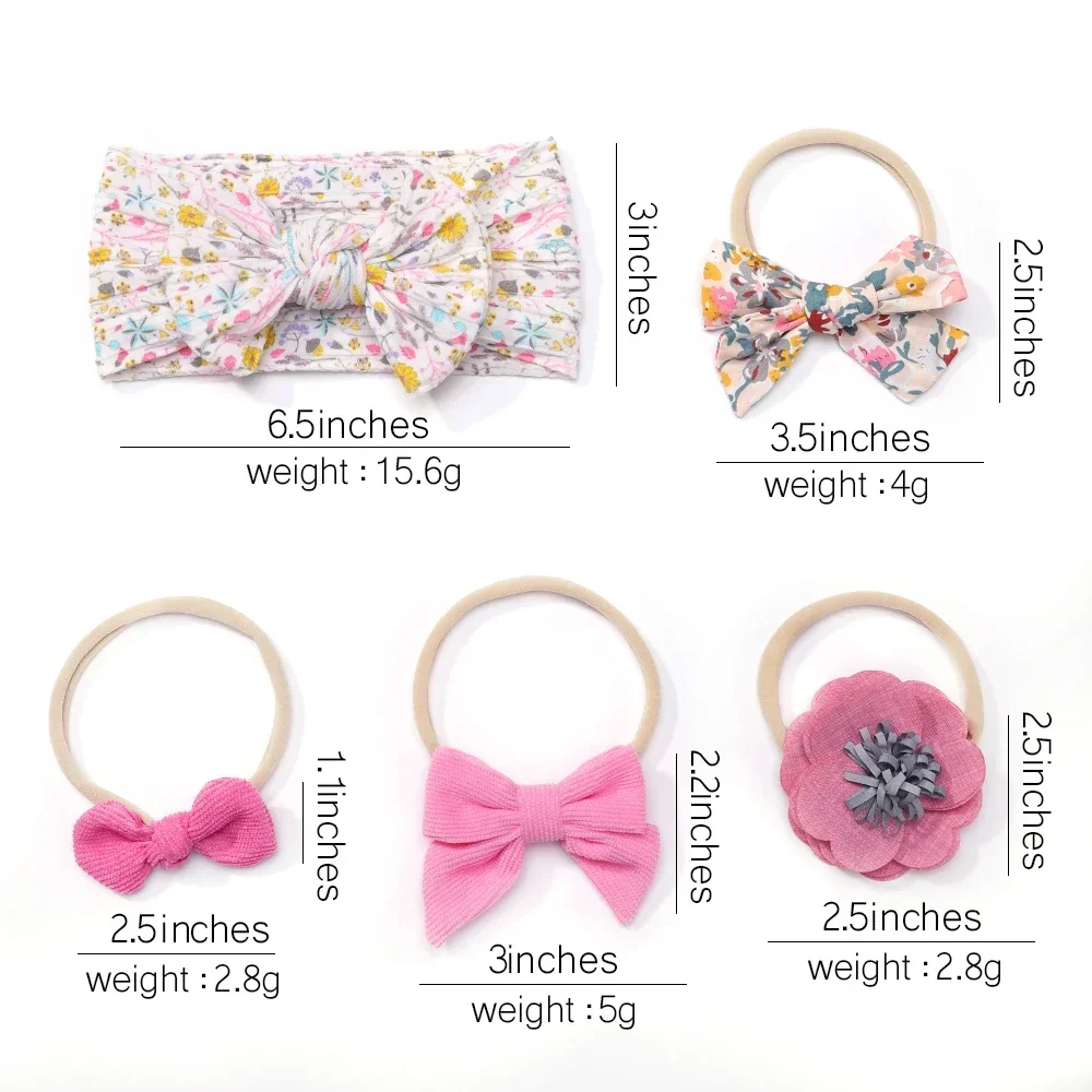 5Pcs/Set Baby Bows Lace Flower Headband Print Nylon Cotton Hair Bands for Girls Children Newborn Toddler Soft Hair Accessories