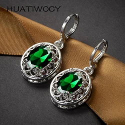 HUATIWOCY Trendy Women Earrings 925 Silver Jewelry Accessories with Zircon Gemstone Oval Shape Drop Earring for Wedding Party