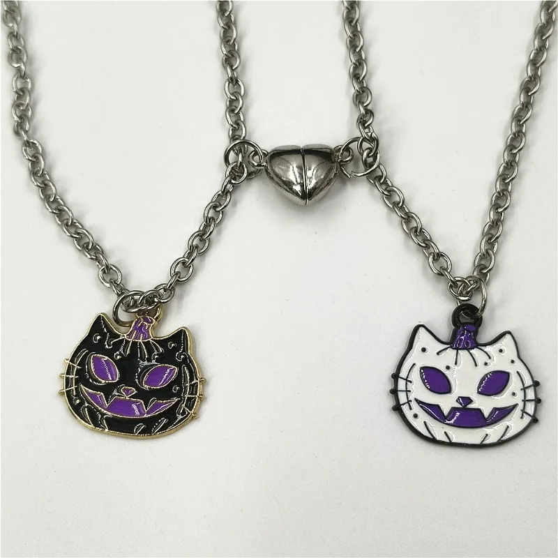 POPACC Couple Necklace Creative Jewelry Funny Face Cat Pendant Necklace for Women European and American Halloween Pendant