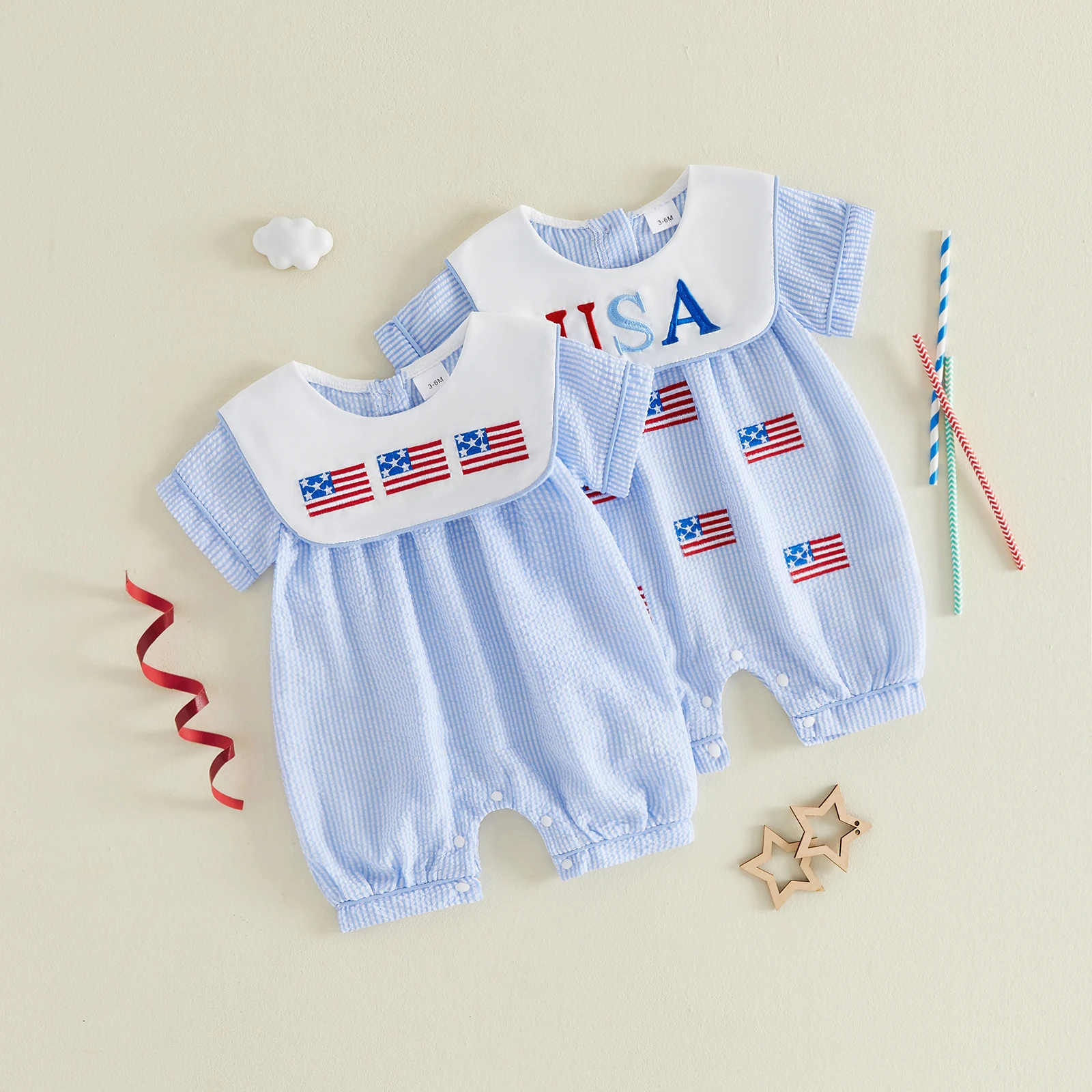 

Наряд для малыша на 4 июля: комбинезон с коротким рукавом и флагом США для новорожденных, летняя одежда на День памяти