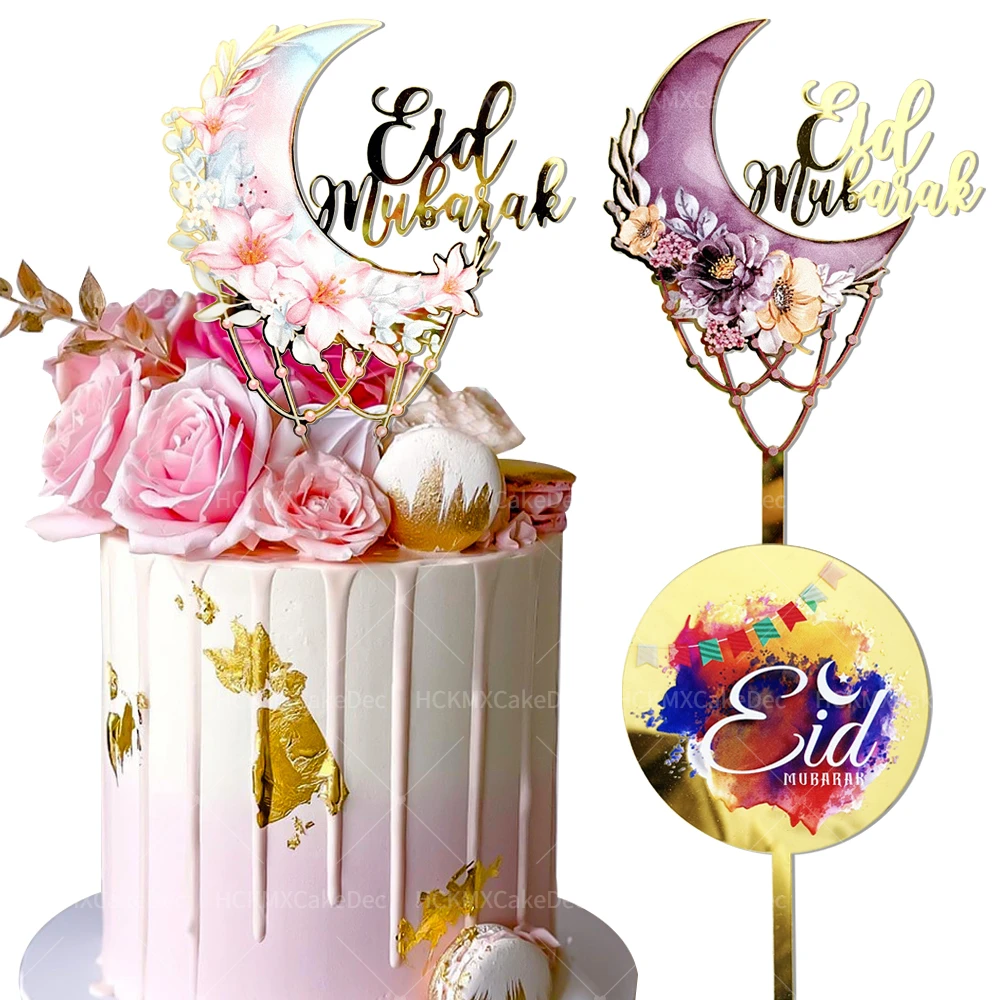 3 Stück Acryl Eid Mubarak Blume Mond Kuchen Topper für Ramadan Kareem Party DIY Dessert Backen Kuchen Dekoration Lieferungen