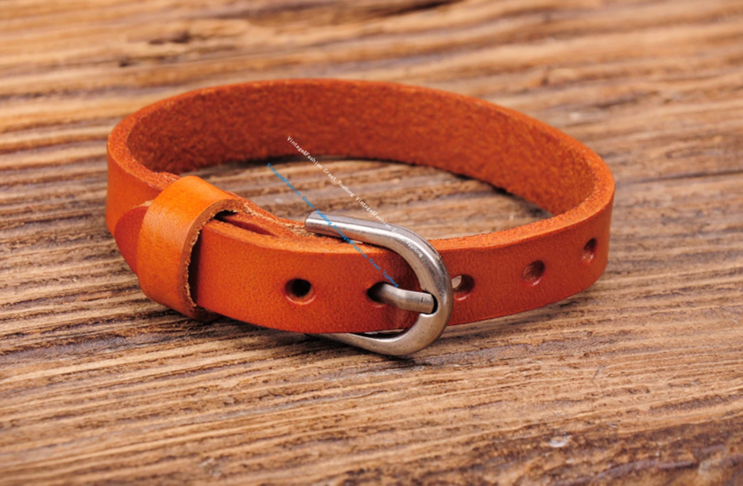 G458 Orange Simply Cool Biker Single Wrap Genuine Leather Bracelet Buckle Cuff Men\'s