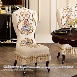 Funda elástica de lujo para silla de mesa, cubierta protectora para taburete, falda completa, decoración del hogar, alta calidad, europea