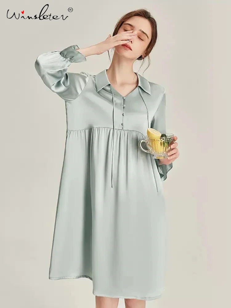 

20024 New Sexy Sweet Ruffles Pajamas,6A 16.5MM 100%Real Silk French Nightgown,Skin Friendly Comfortable Homewear,P3N279QM