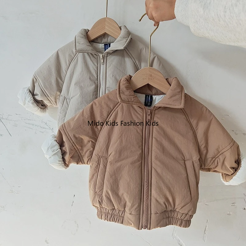 Boys and girls Korean version new winter jacket ins children solid colour lapel zip cardigan jacket long-sleeved cotton clothes