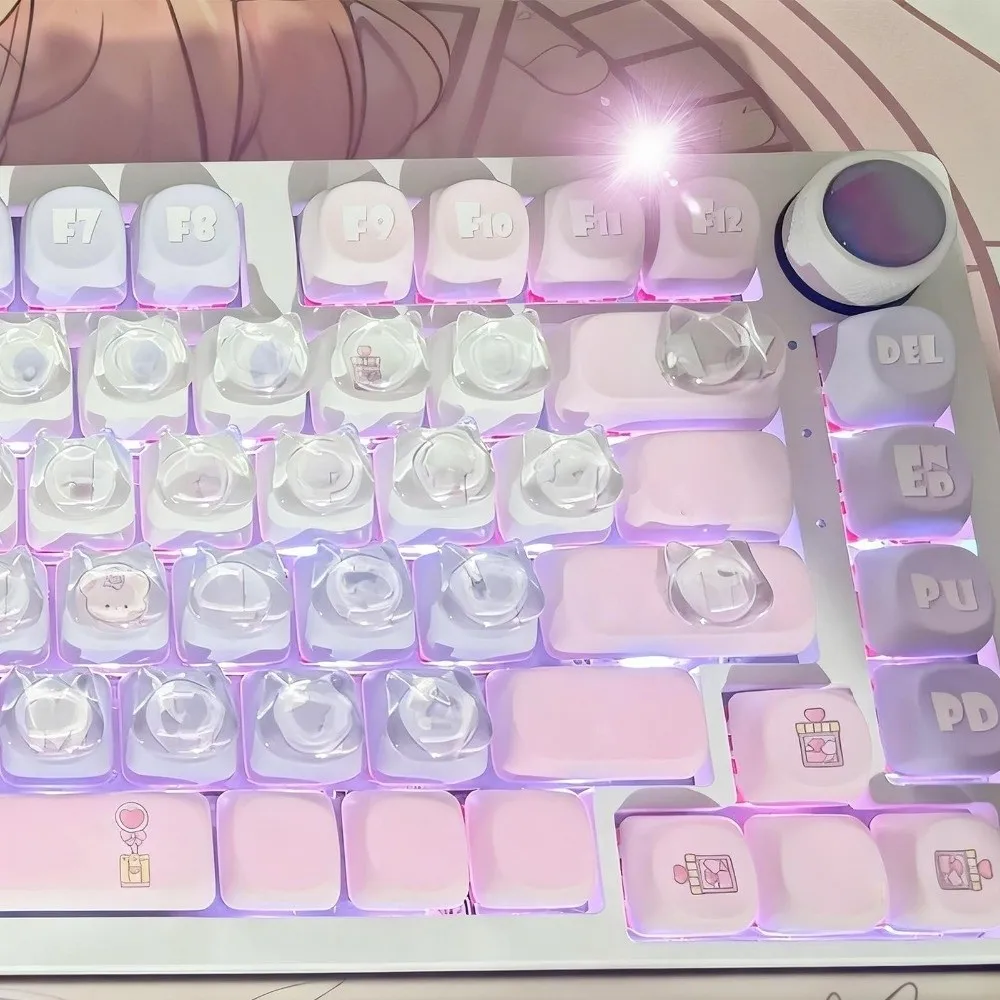 20Pcs New Transparent Nail Keyboard Stickers Cartoon Round Key Caps 3D Heart Typing Protective Cover For Long Nail