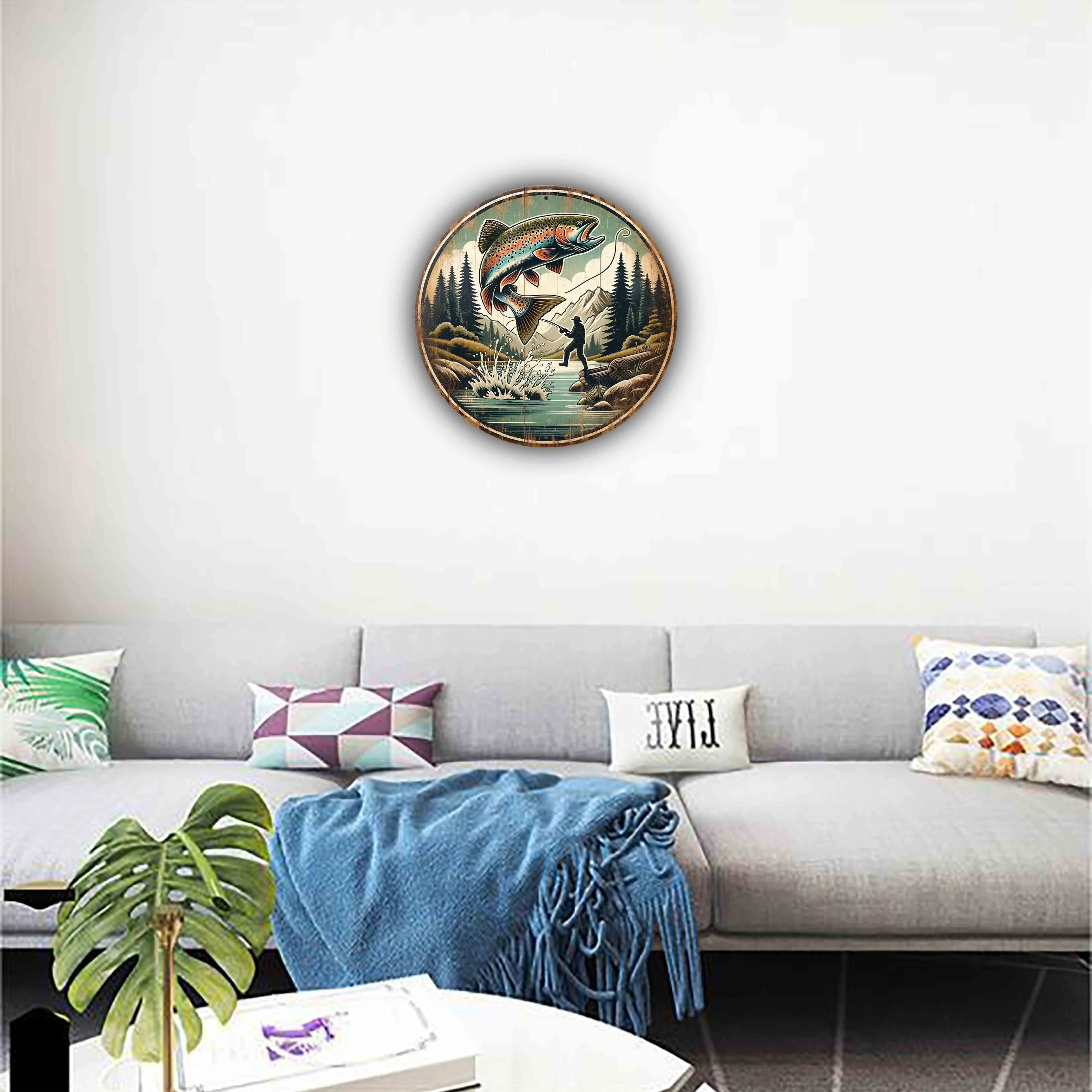 A wooden cylindrical sign for - Fishing recension och pris