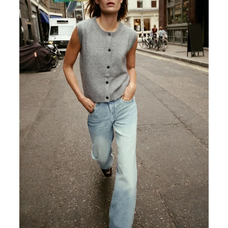 Doux rond Ne Svel tricoté gilet tapis Sle femmes nouveauté fibre de Polyester tenue décontracté saison d'automne