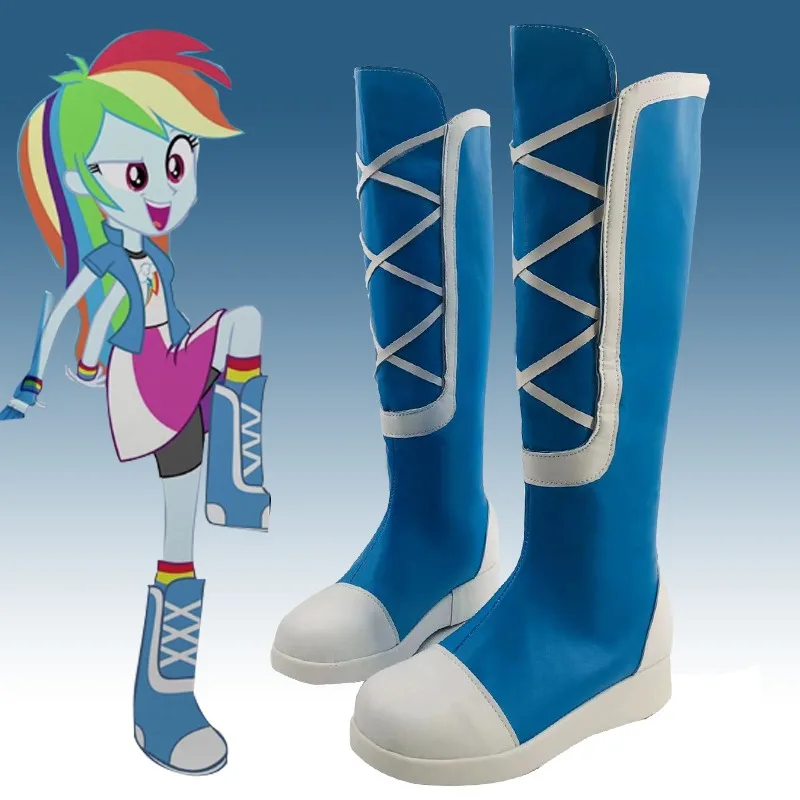 Equestria Meisjes Regenboog Dash Cosplay Kostuum Schoenen Handgemaakte Blauwe Faux Leren Laarzen