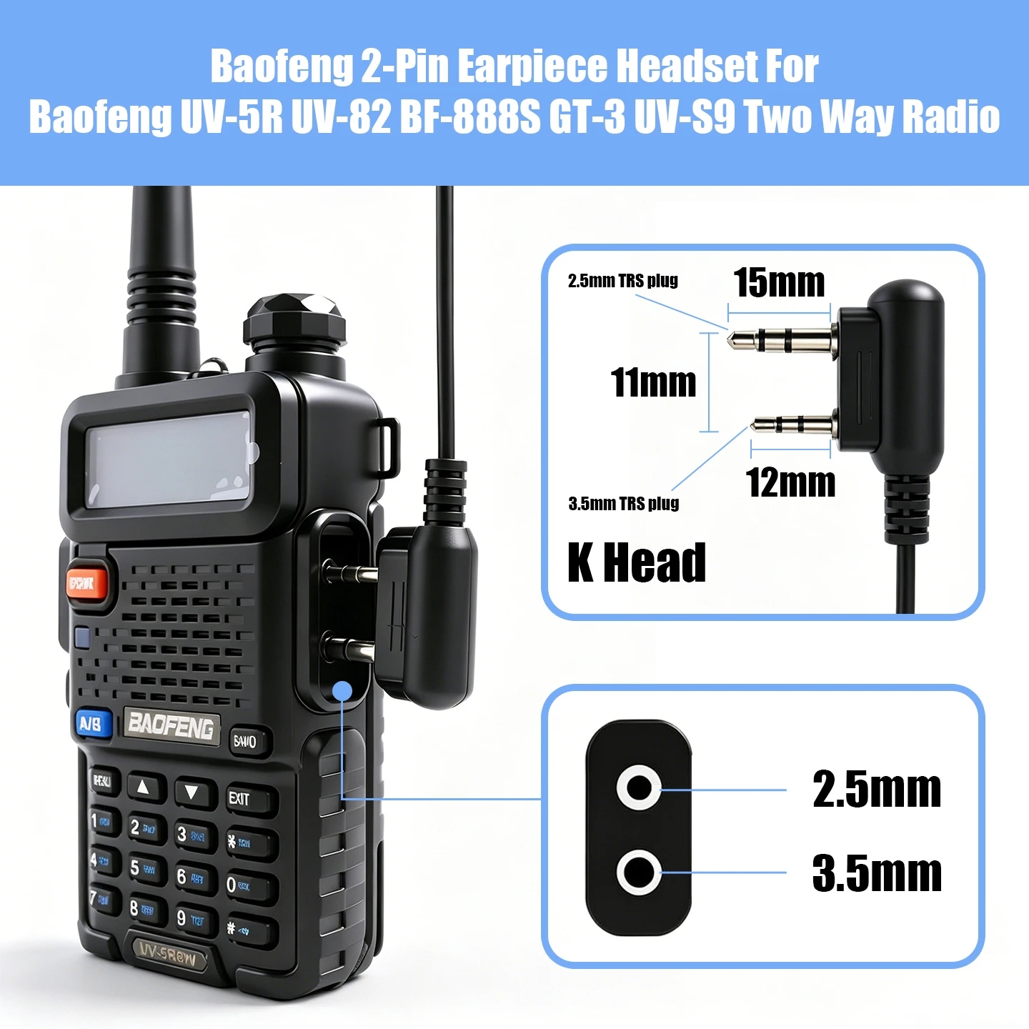 Baofeng PTT Mic Headphone Walkie Talkie Earpiece Headset for UV-5R BF-888S UV 13 17 21 Pro 5RH CB Two Way Radio