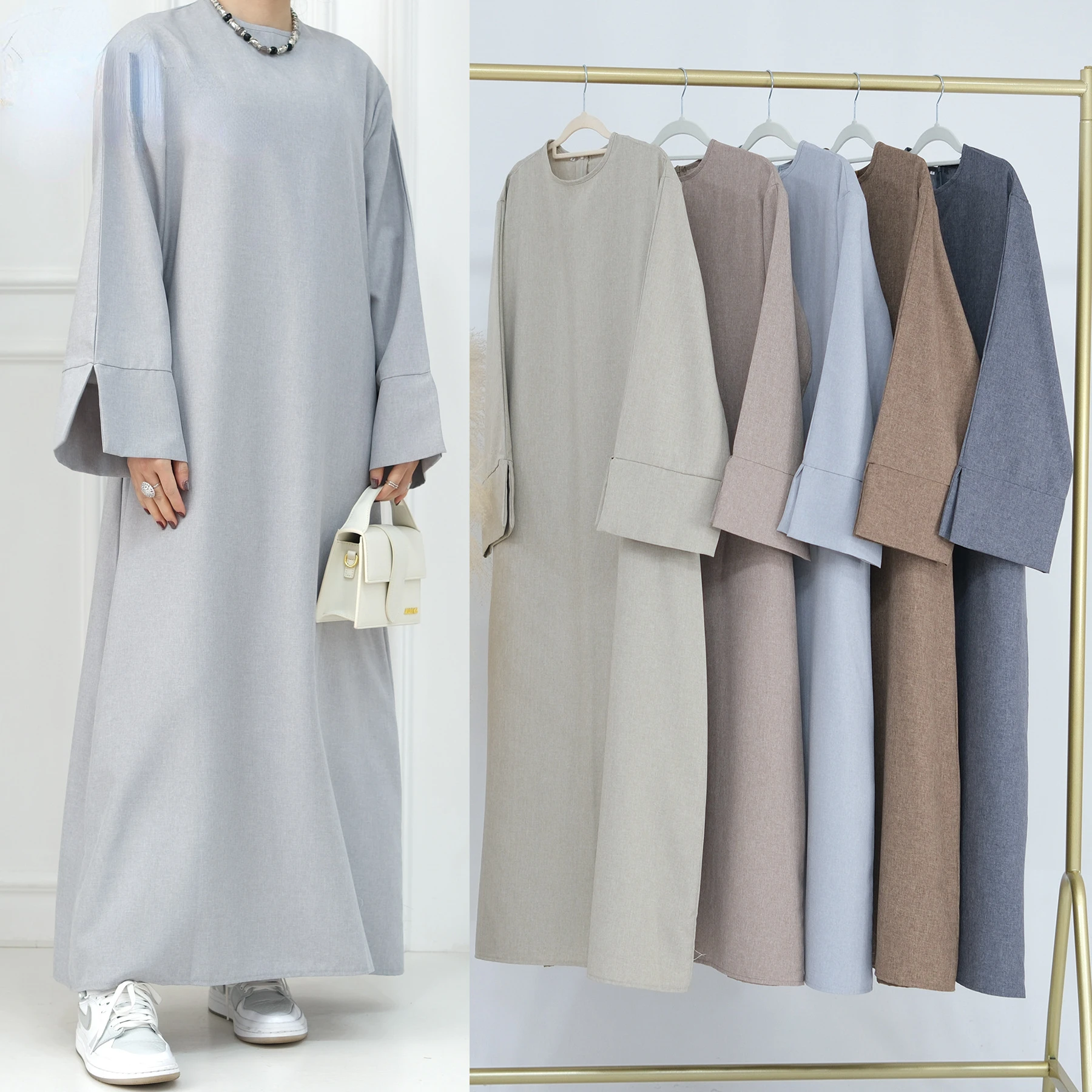 

Closed Linen Abaya Luxury Dubai 2024 Eid Muslim Hijab Dress Casual Turkish Abayas for Women Saudi Islamic Prayer Clothes Kaftan