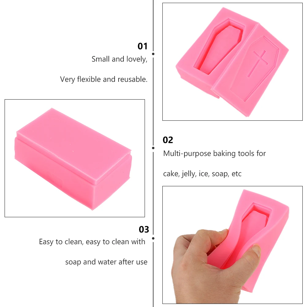 

1 Set Halloween Theme 3D Coffin Molds Silicone Chocolate Cake Mold Baking Tool Reusable Pink Flexible Diy Supplies Accessory