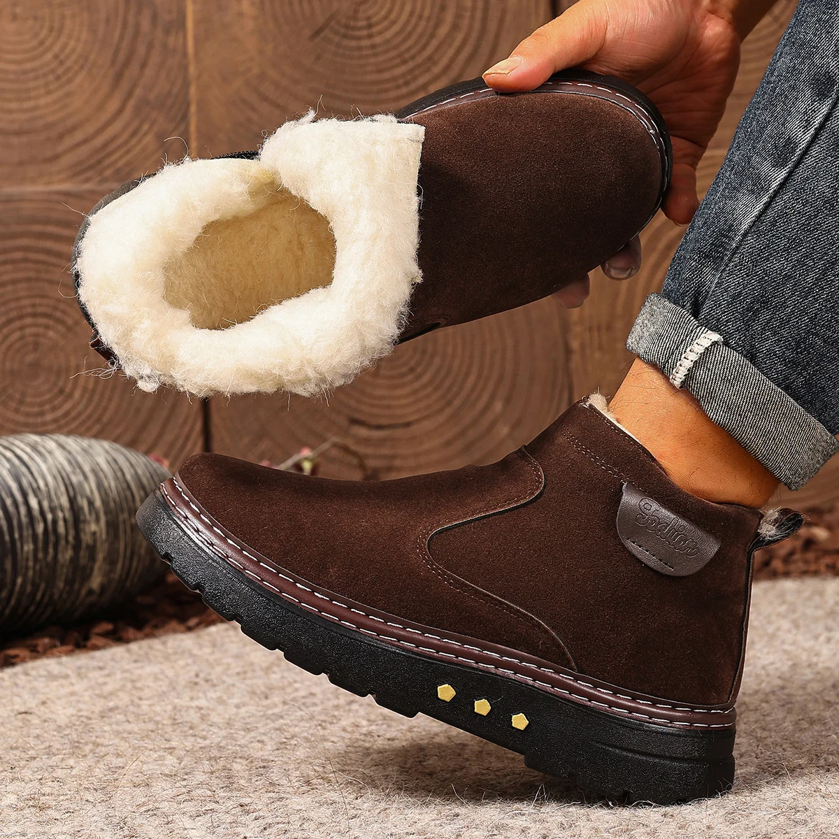 

2025 Winter New Men's High-top Cotton Shoes with Fleece for Cold Weather Comfortable and Durable Anti-slip Free Shipping