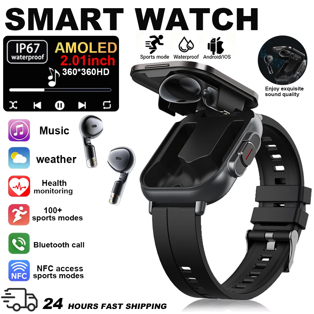 

For Man Women New 2 in 1 Smart Watch With Earbuds Smartwatch TWS Bluetooth Earphone Heart Rate Blood Oxygen Monitor Sports Watch