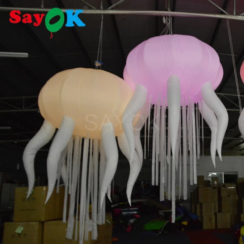 Giant Inflatable Hanging Jellyfish Decoration Glowing In Dark Led Inflatable Jellyfish For Party Event Bar Ceiling Decor