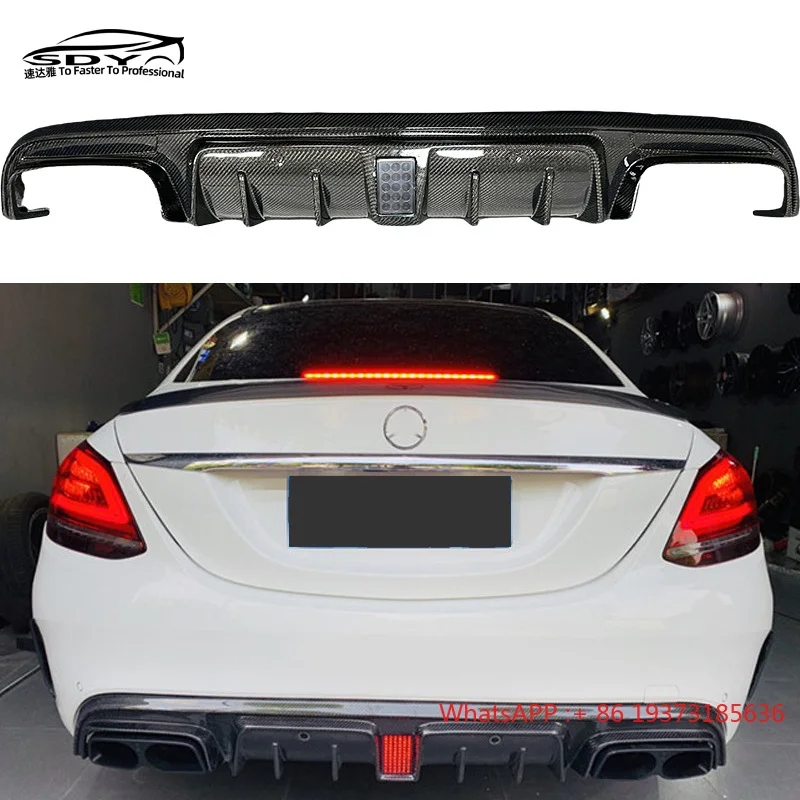 Difusor trasero estilo BB de fibra de carbono de alta calidad W205 Clase C con labio de parachoques trasero ligero para Mercedes Benz W205 Clase C
