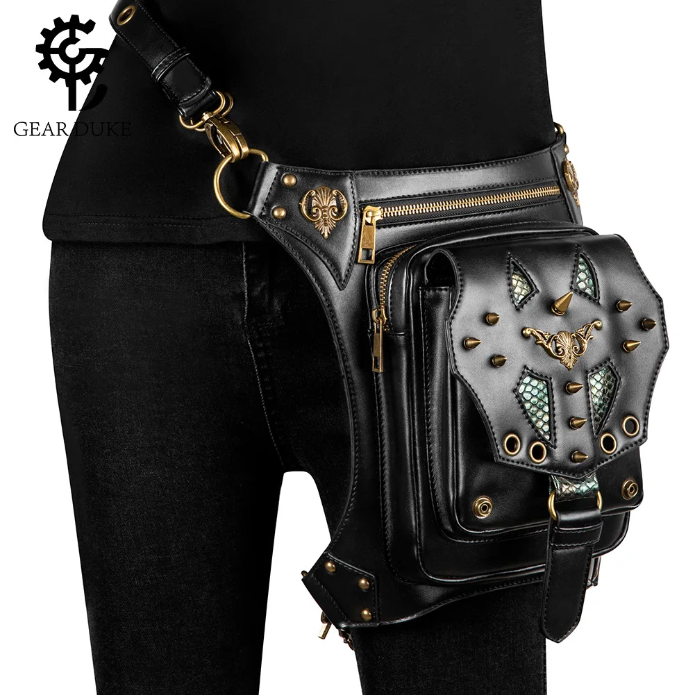 

Steampunk Vintage Waistpack Unisex Outdoor Pu Leather Crossbody Bag Waistbag Leg Hanging Bag Locomotive Equipment Multiple Wear