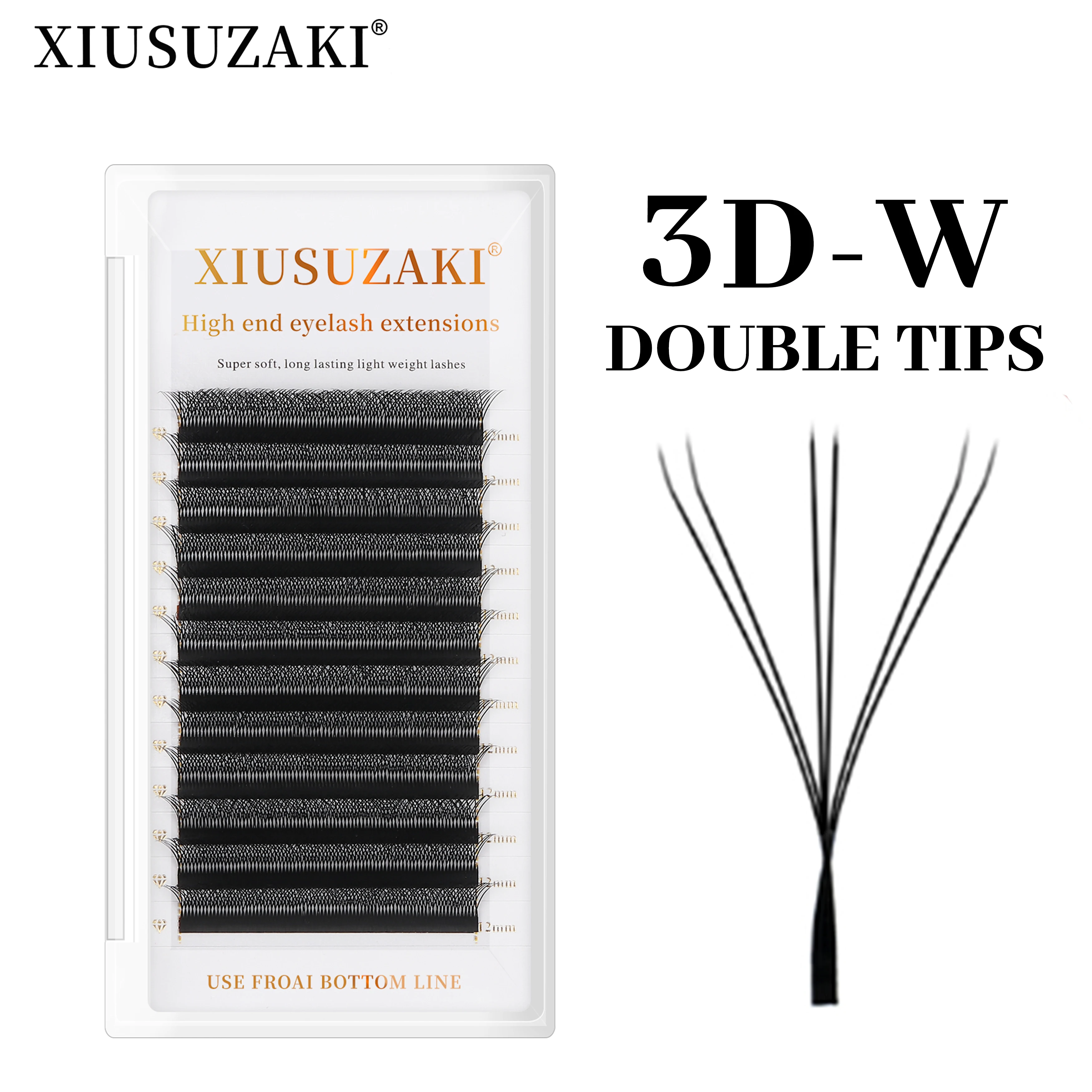 XIUSUZAKI bulu mata 3D W, ujung ganda ekstensi bulu mata bentuk W, kipas sebelum dibuat melepuh, ekstensi bulu mata individu ringan