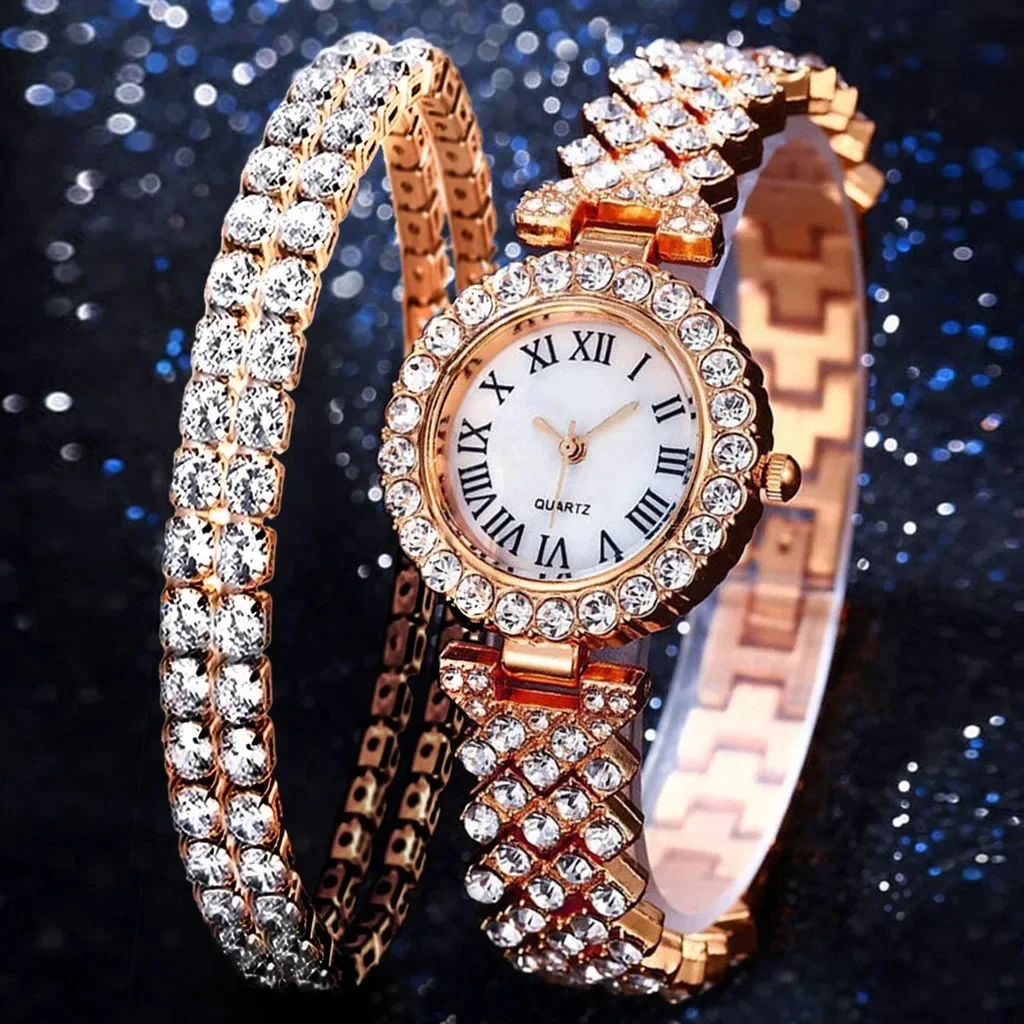 Roman Scale Watch for Women Fashion Set Rhinestone Quartz Watch Bracelet Women's Luxury Wristwatch  Female Clock Relogio Mujer