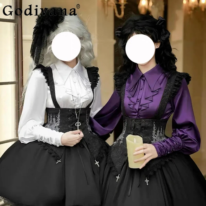

2026 new Japanese original dark gothic lolita shirt Y2K subculture inner wear versatile long-sleeve shirt