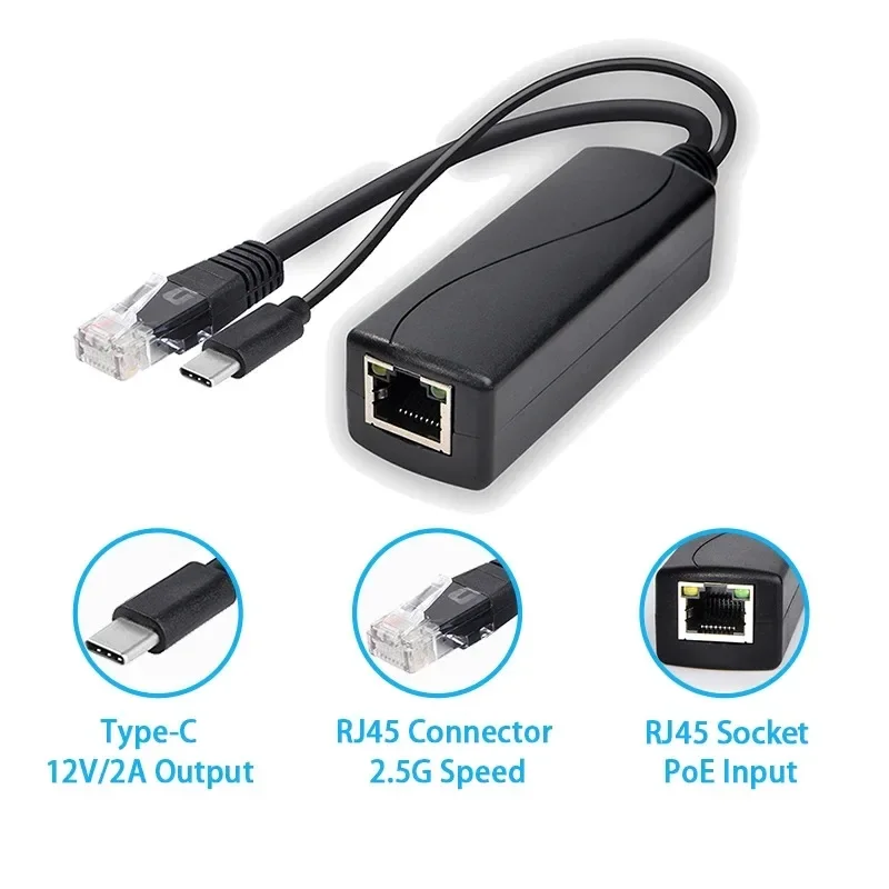 48V to 12V 5V PoE Splitter Gigabit High Speed Power Over Ethernet Adapter for Hikvision IP Camera Raspberry Pi Huawei DC Micro U
