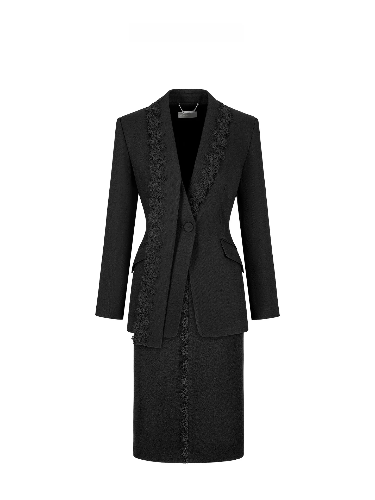 

Костюм-двойка Maggie Ma: топ из ацетатного трикотажа и юбка с кружевной отделкой. Элегантный женский комплект для работы, повседневной носки и свиданий.