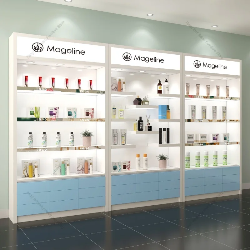 

French Cream Style Nail Art Display Cabinet Modern Minimalist Design Beauty Salon Cosmetics Display Shelf Office Furniture FYMC