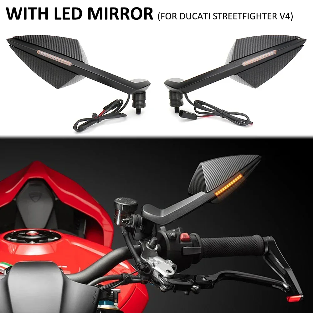 New For Ducati Streetfighter V4 STREETFIGHTER V4 Side Mirrors With LED Turn Signal Indicator Motorcycle Rearview Mirror