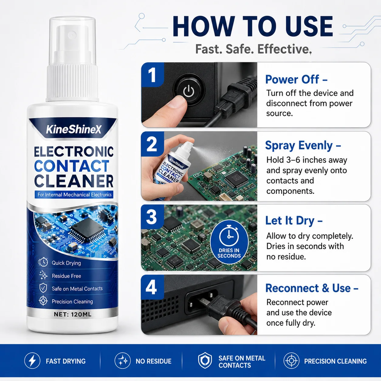 Electrical Contact Cleaner, Fast Drying Circuit Board PCB Cleaner Spray, Remove Oxide for Electronic Repair , 120ml with towel - view 3
