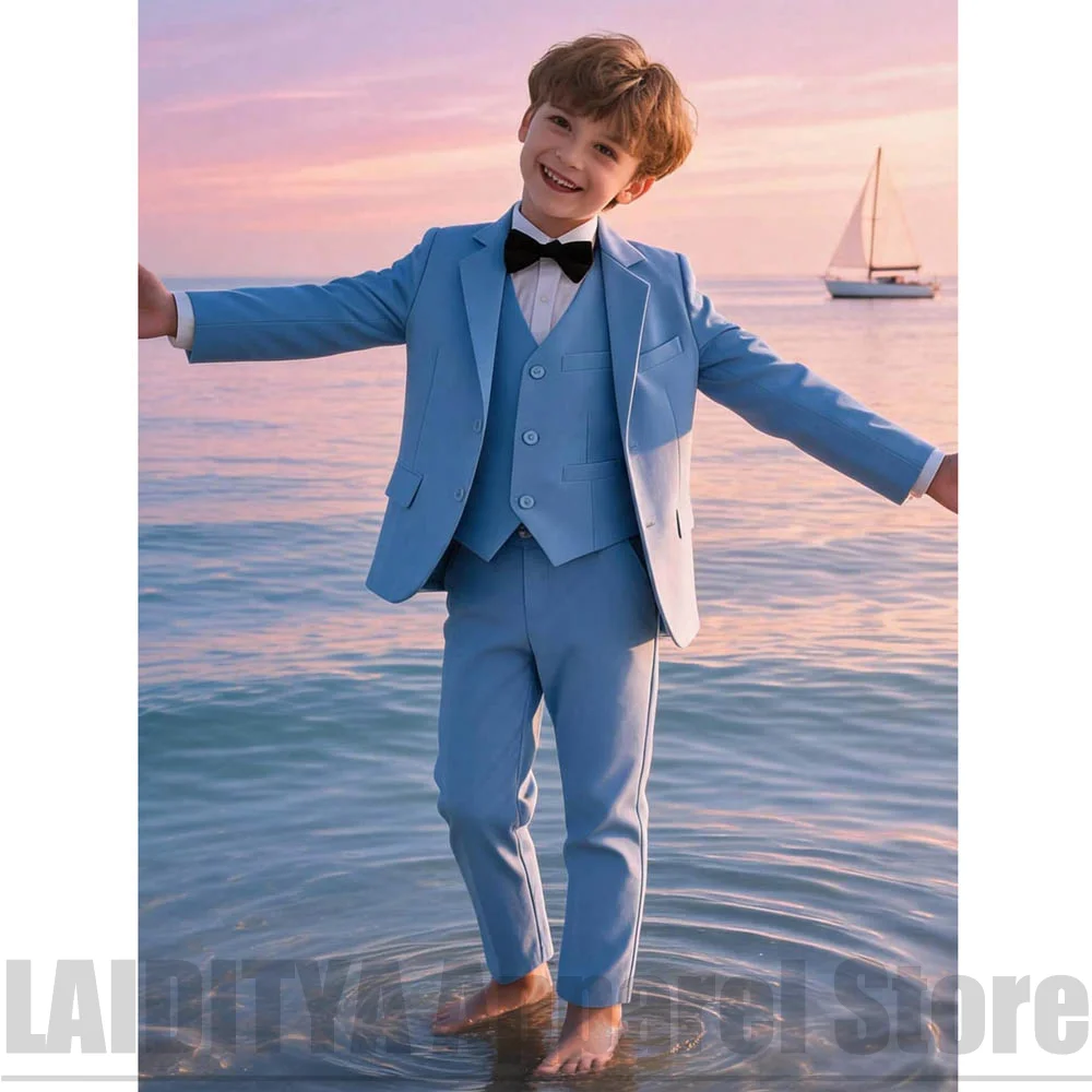 Luxury Boys Formal Suit Single Breasted Children Wedding Flower Bearer Outfit Blazer Vest Trousers Banquet Party Tuxedo 3 Piece