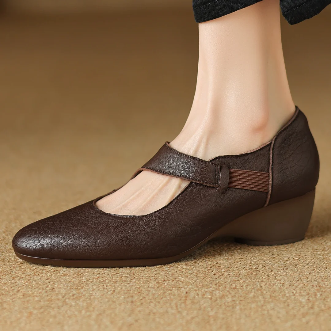 Women's sheepskin pointed toe wedge 4.5cm low heel slip-on pumps high quality soft comfort female slim daily dress heels shoes