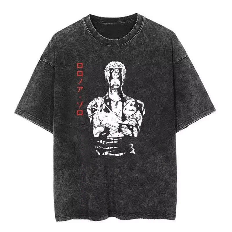 

2026 Fashion ONE PIECE Nika Form Luffy Anime Oversize High Street Vintage Washed Old Short Sleeve T-shirt Men's Summer