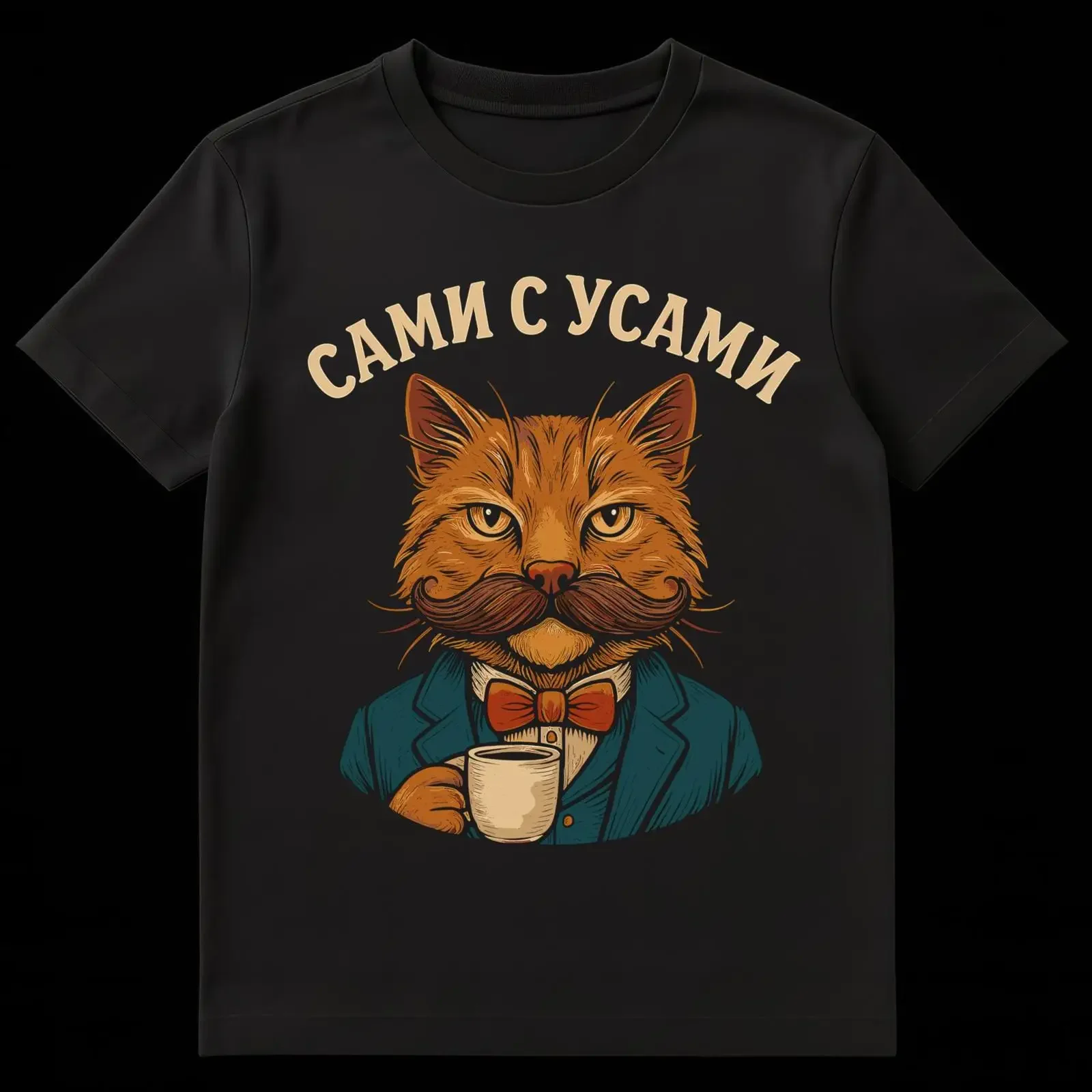 Russian T Shirt Cat Gentleman Confident Idiom Feline Lover  vintage Washed graphic Stretched homme Top For Everyday Wear