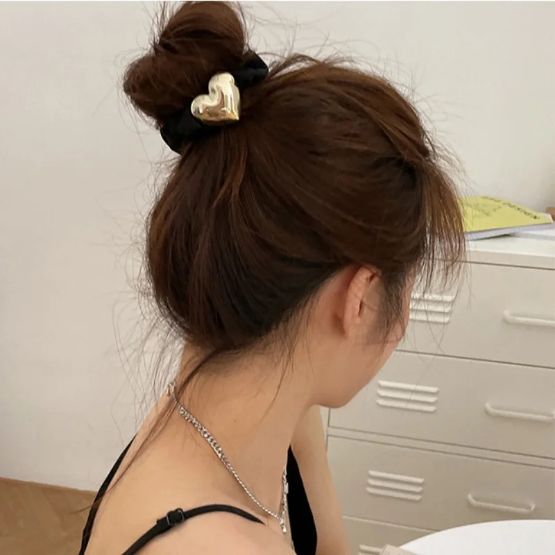 Girls Scrunchies Gold Metal Hairbands Hair Ties Woman Elegant Elastic Rubber Bands Hair Accessories