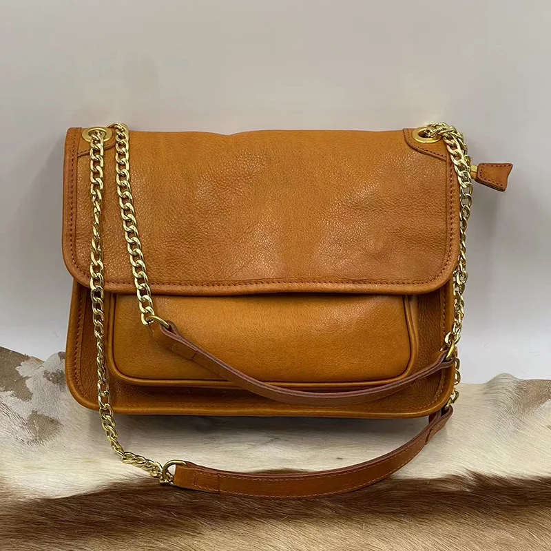 2024Handmade Top Layer Dyed Vegetable Tanning Leather Shoulder Crossbody Simple Leather Women Bag21169