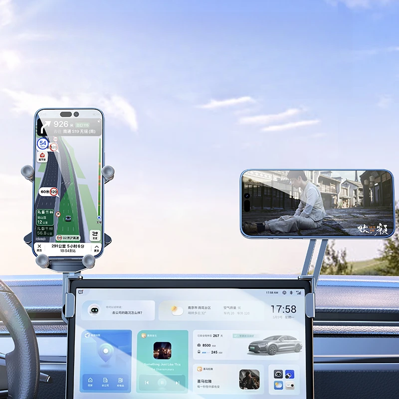 Hipacool Dual-position Car Screen Phone Holder Bracket Metal 360° Adjustable Stand for Tesla Model 3 Highland Y Car Accessories